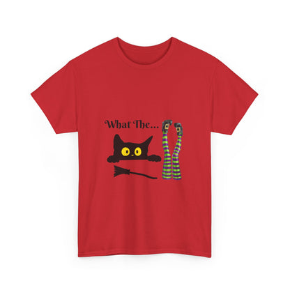 Black Cat “What The…” T-Shirt – Funny Halloween Graphic Tee