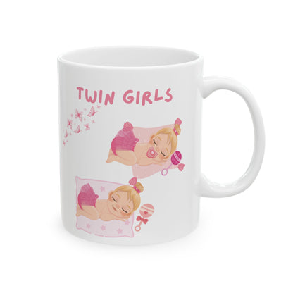 Twin Girls Mug – Pink Twin Baby Design & New Baby Gift (11oz, 15oz)