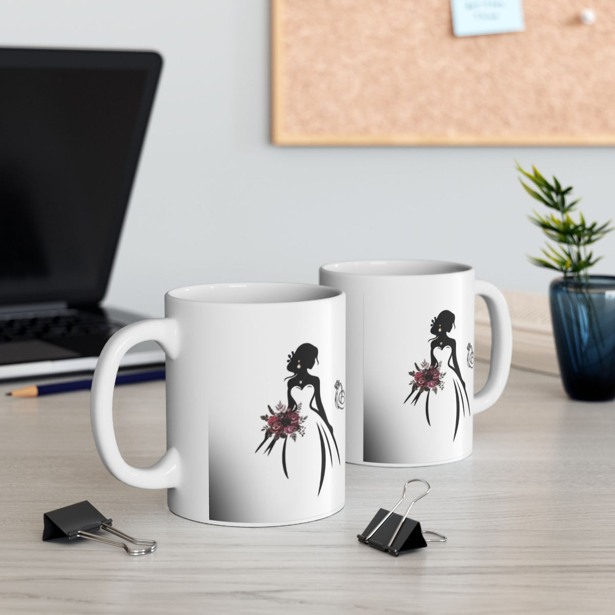 Elegant Bride & Burgundy Bouquet Mug – Wedding Gift Coffee Cup (11oz, 15oz)