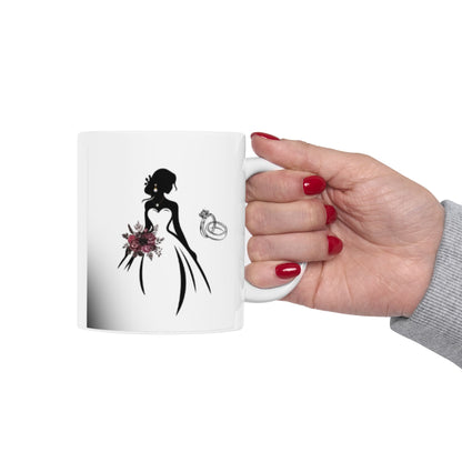 Elegant Bride & Burgundy Bouquet Mug – Wedding Gift Coffee Cup (11oz, 15oz)
