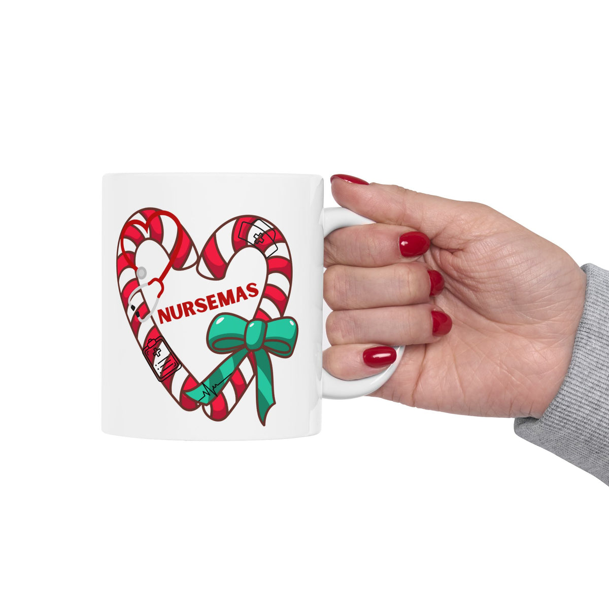 Nursemas Candy Cane Heart Mug – Christmas Gift for Nurses (11oz, 15oz)