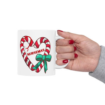 Nursemas Candy Cane Heart Mug – Christmas Gift for Nurses (11oz, 15oz)