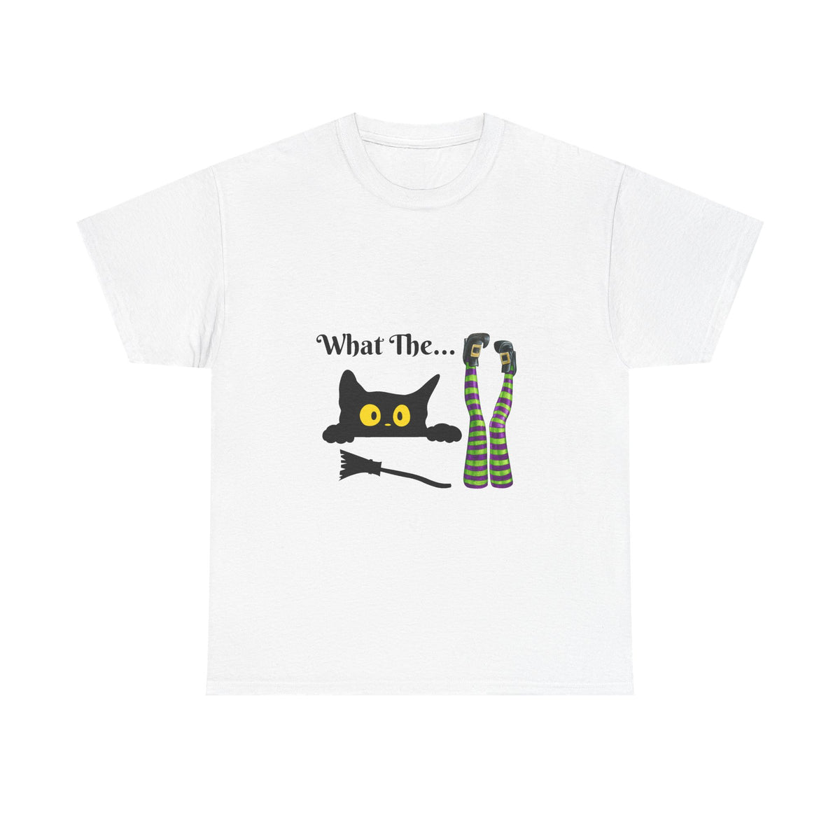 Black Cat “What The…” T-Shirt – Funny Halloween Graphic Tee