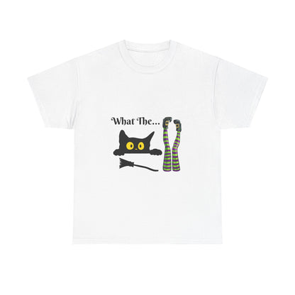 Black Cat “What The…” T-Shirt – Funny Halloween Graphic Tee