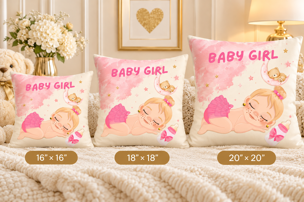 Baby Girl Nursery Pillow – Teddy Bear & Moon