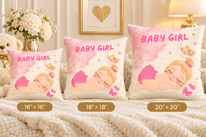 Baby Girl Nursery Pillow – Teddy Bear & Moon