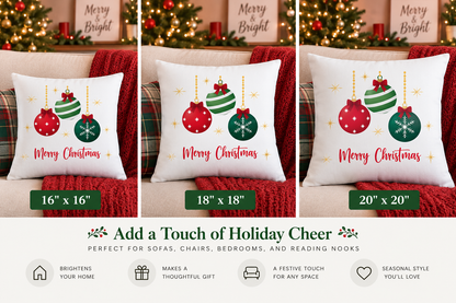 Merry Christmas Ornament Throw Pillow – Festive Red & Green Christmas Decor
